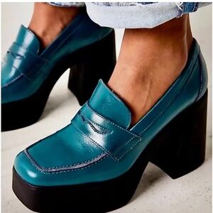 Free People Teal Platform Loafers